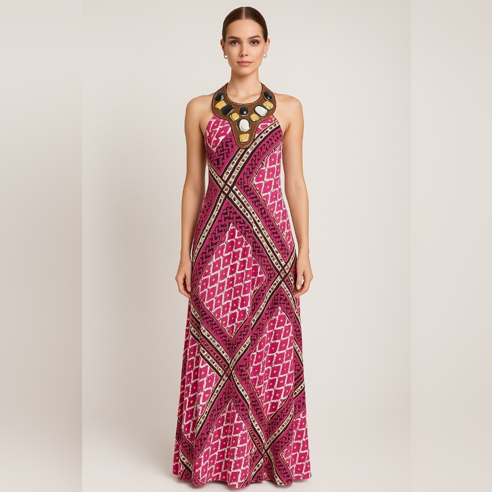 Tory Burch Maxi Dress – Pink Geometric Print Size M